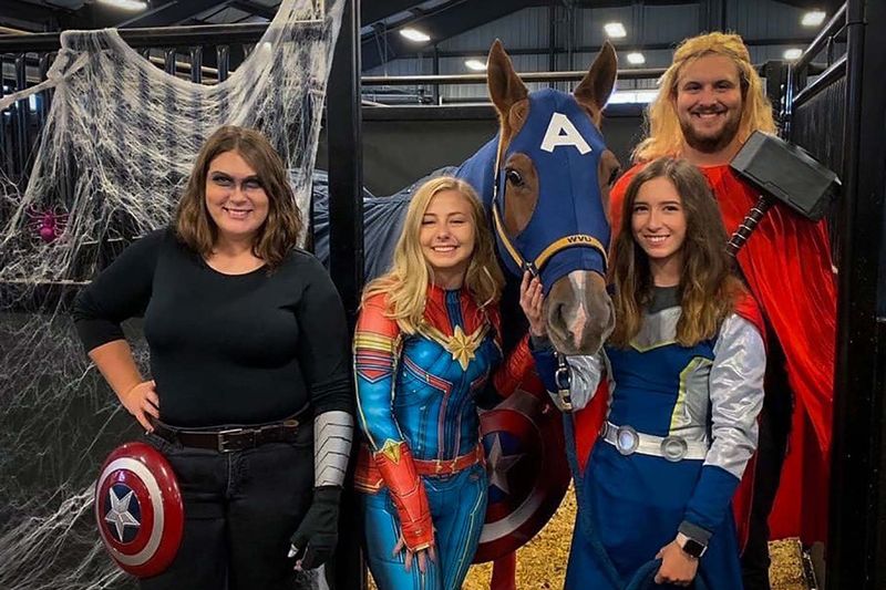 students and a horse dressed up for Halloween