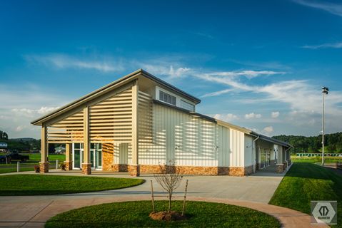 another exterior view of the WVU equestrian education center; photo credit Manheim